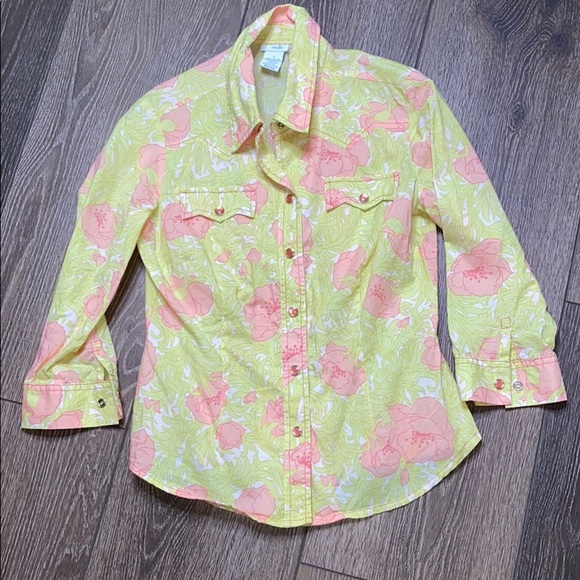Odille Tops - Odille Yellow and Pink Floral Button-Down Shirt